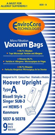 Hoover A Upright Vacuum Bags 4010001A  - Generic - 9 pack