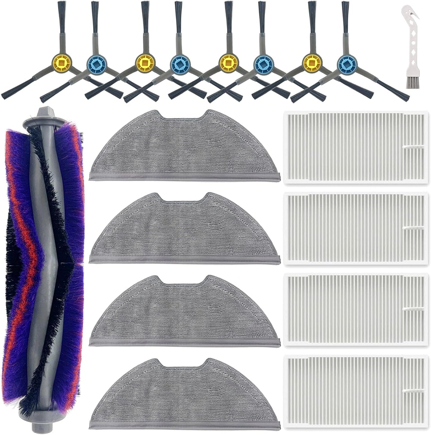 Replacement Parts Compatible With Eureka E10s Robot Vacuum Cleaner, Include: 1 Roller Brush + 2 HEPA Filter + 4 Edge-Sweeping Brush + 2 Mop Pad
