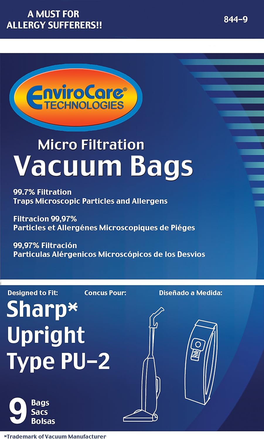 Envirocare Replacement Micro Filtration Vacuum Cleaner Dust Bags Made to fit Sharp Upright Type PU-2 9 Pack