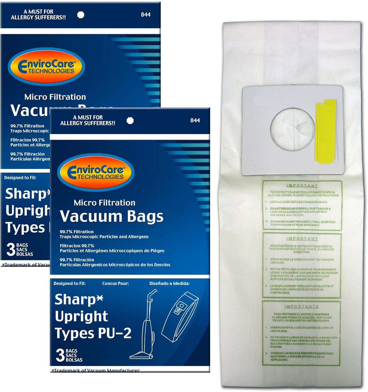 EnviroCare Replacement Micro Filtration Vacuum Bags Designed to Fit Sharp PU-2 Uprights 6 Pack
