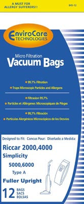 Simplicity Type A 5000, 6000 Vacuum Bags - 12 pack. Replaces part S6-12