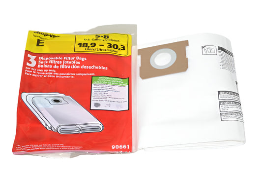Type E - Shop-Vac® 5-8 Gallon* Disposable Filter Bags (3 Pack)