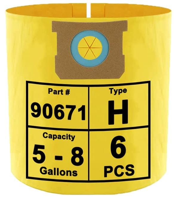  6 Pack Type H High Efficiency Vacuum Filter Bags Part # 9067133