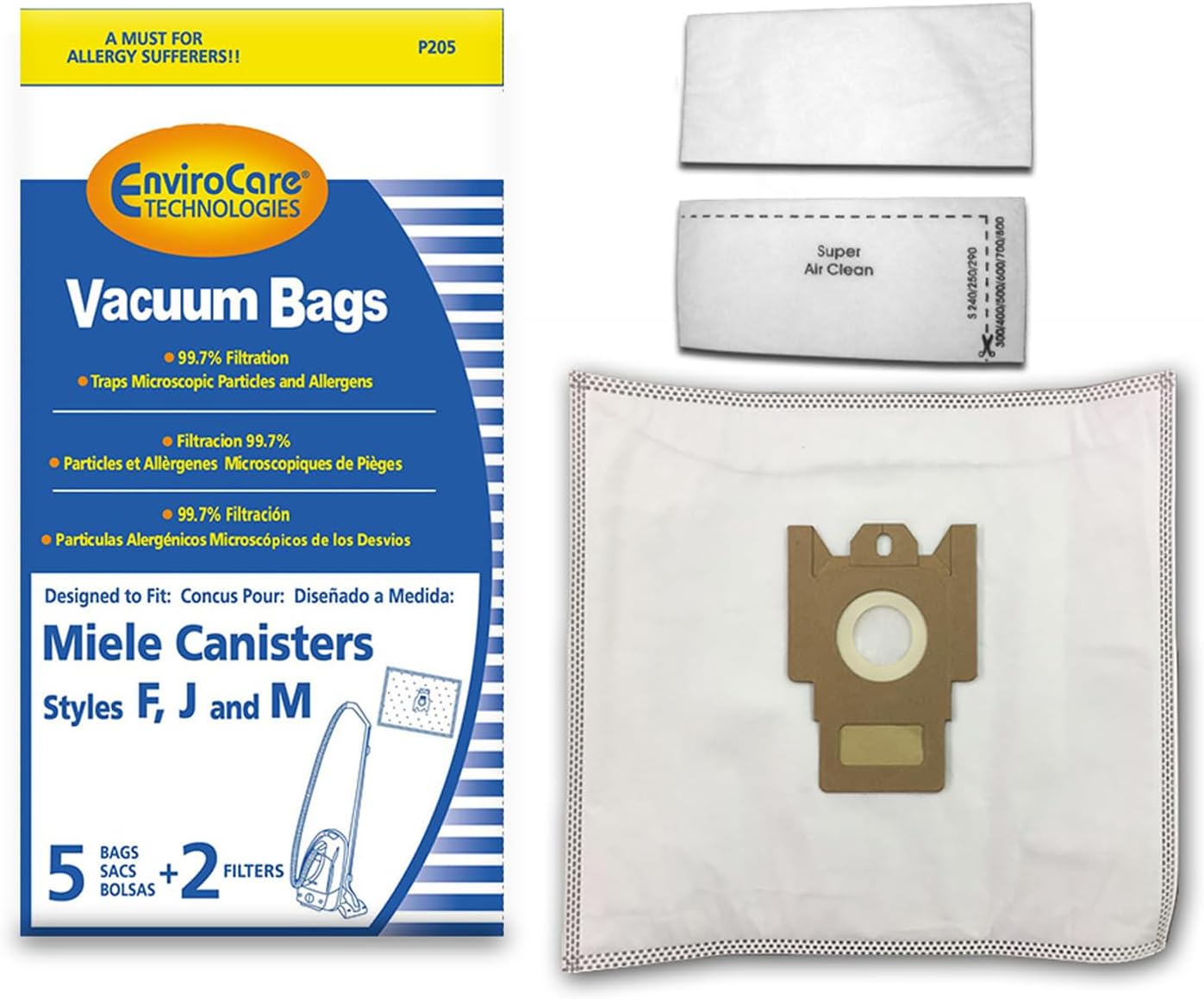 10 Miele F J M Allergen Canister Vacuum Bags + 4 Filters