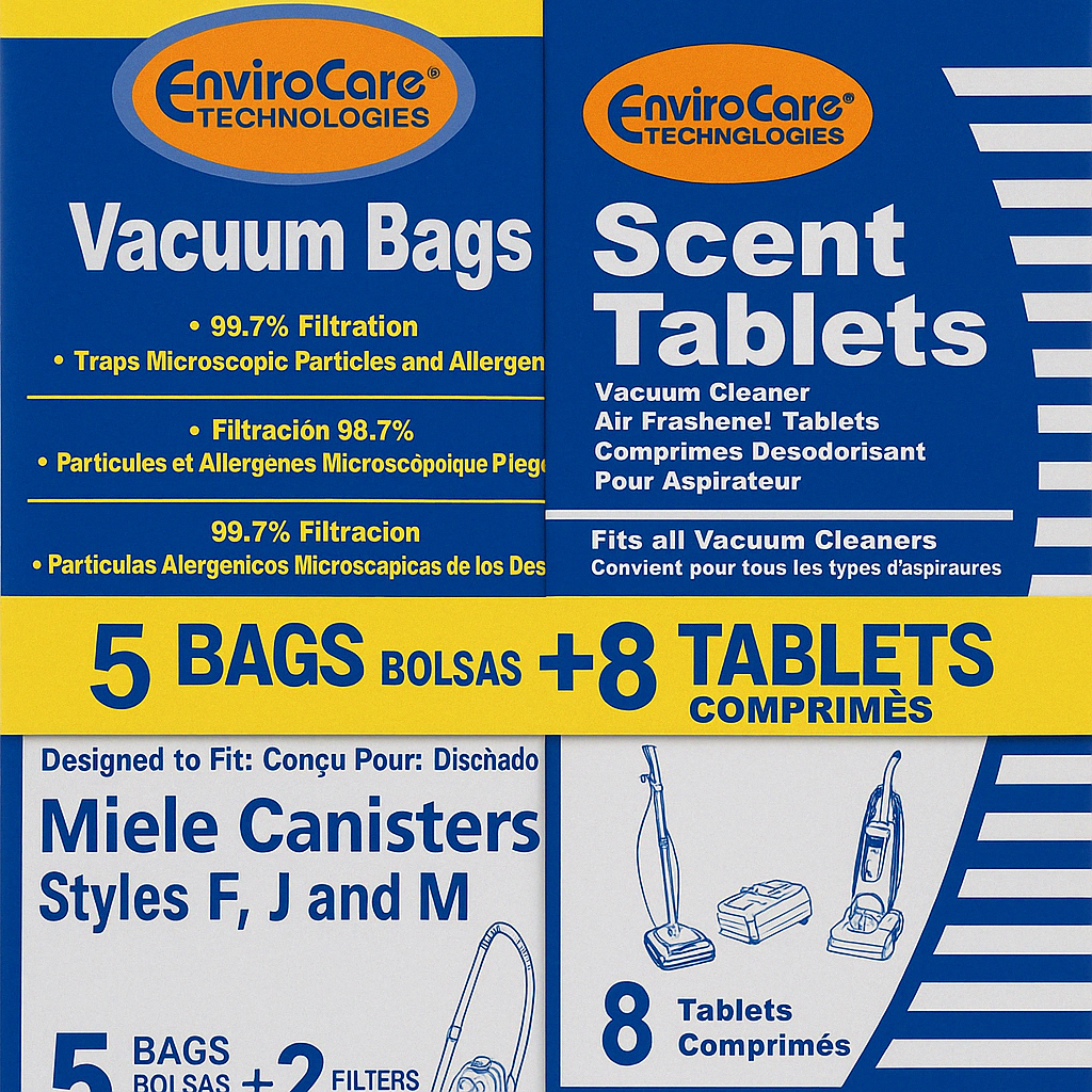 EnviroCare Replacement Bags for Miele F J M Microfiltration Vacuum Bags - 5 Bags + 2 Filters + 8 Scent Tablets