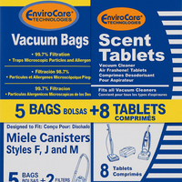 EnviroCare Replacement Bags for Miele F J M Microfiltration Vacuum Bags - 5 Bags + 2 Filters + 8 Scent Tablets