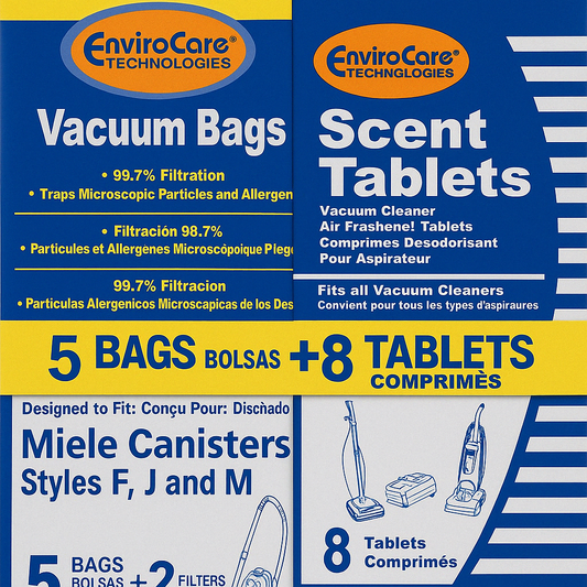 EnviroCare Replacement Bags for Miele F J M Microfiltration Vacuum Bags - 5 Bags + 2 Filters + 8 Scent Tablets