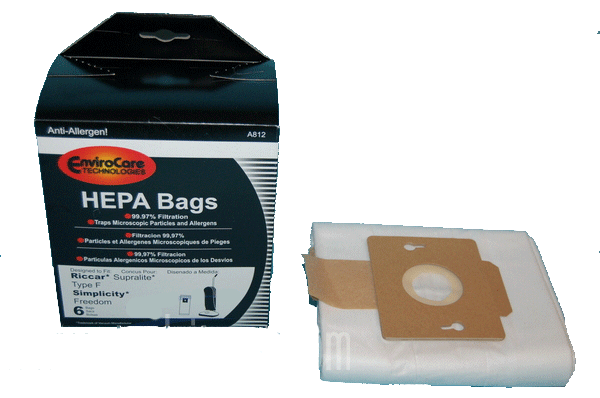 Riccar/Simplicity Type F SF6 Supralite Freedom HEPA  Bag - 6 Pack