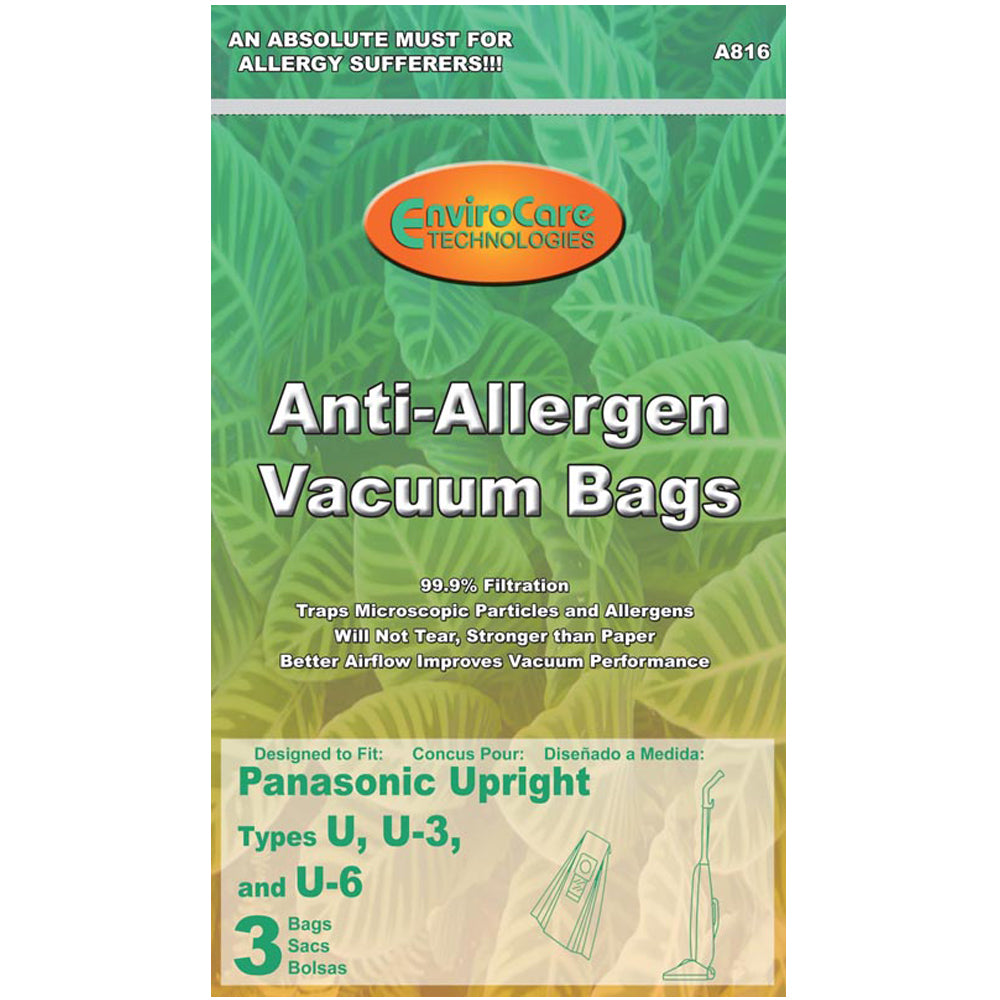 Panasonic U3 or U6 Type bags- 3 pack
