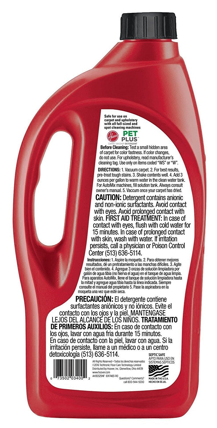 Hoover PetPlus 2X Concentrated Pet Stain & Odor Remover Shampoo - 32 oz AH30325NF