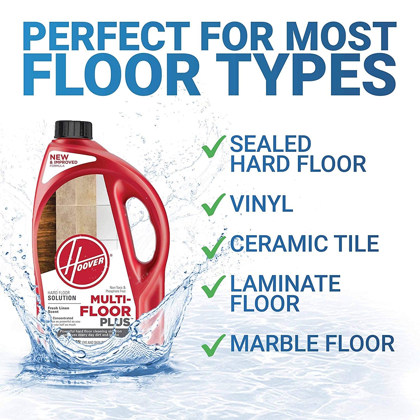 Hoover Multi-Floor Plus Hard Floor Cleaner Solution Formula, 64 oz, AH30420NF