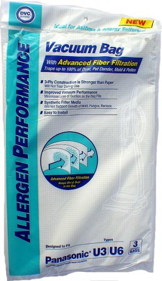 Bernina Type U Allergy Performance Cloth Vacuum Bags - Generic - 3 Pack