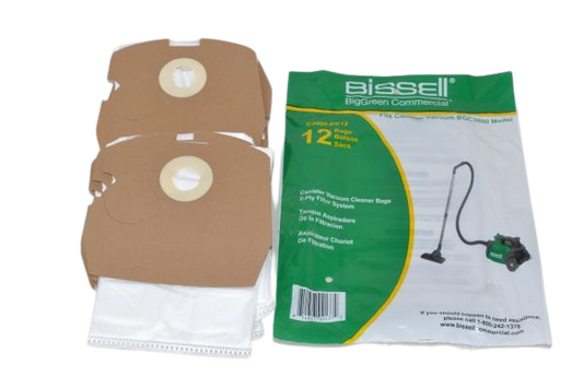 Bissell Big Green Commercial Paper Vacuum Bags - 12-Pack, 2.25-Gallon Capacity, Model Number C3000-PK12