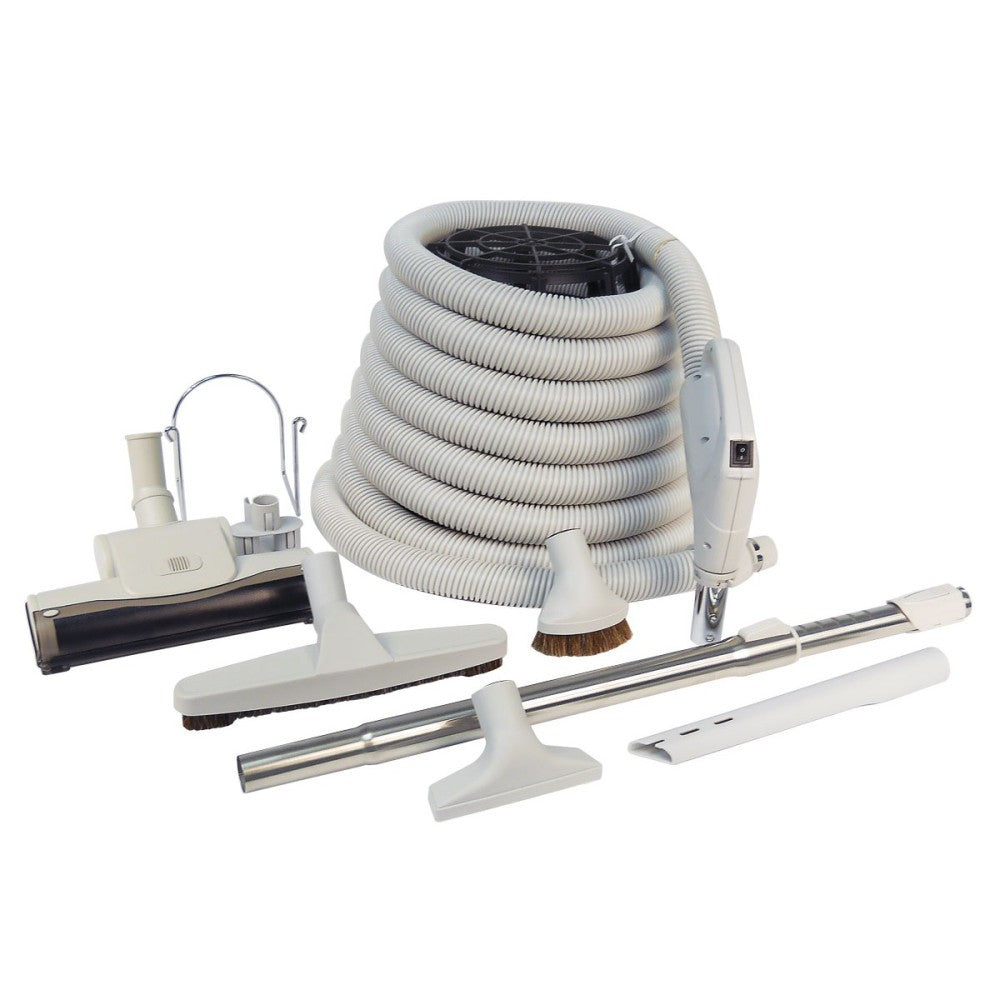 a central vacuum turbo carpet beater kit: air-driven TK280 nozzle, hose, telescopic wand, floor brush, upholstery tool, dusting brush, crevice tool, tool caddy and wall hose hanger