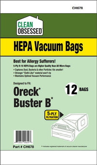 H-10 HEPA Bags Compatible with Oreck BB Part # PKBB12DW & PKBB12OF (12 Pack of Bags)