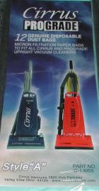 Cirrus Style A ProGrade Upright Vacuum Bags- Genuine - 36 pack