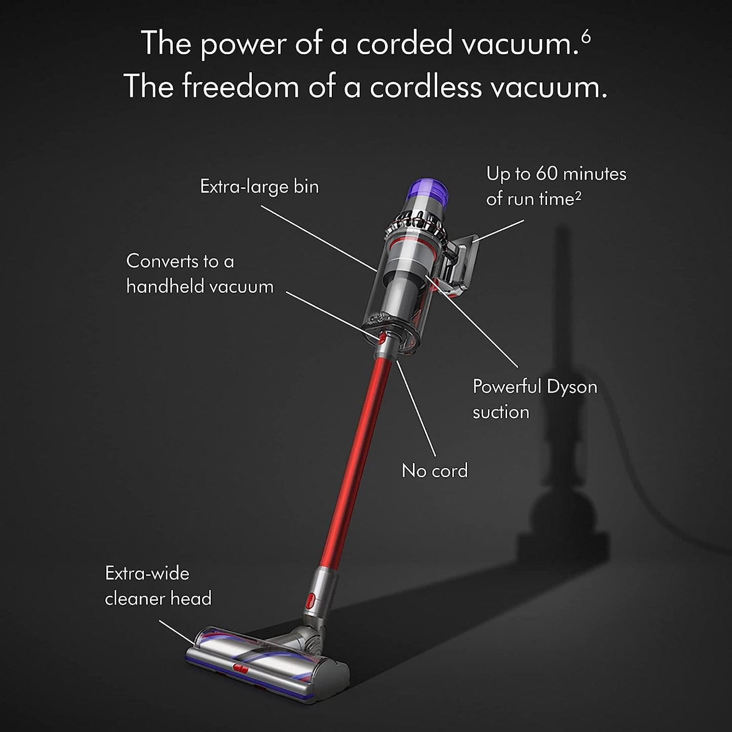 Dyson Outsize Cordless Vacuum Cleaner, Nickel/Red, Extra Large Bin & Wider Head, 447922-01