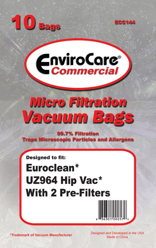 Euroclean Hip Vac UZ964 Commercial Vacuum Cleaner Bags #ECC144 - Generic - 10 pack