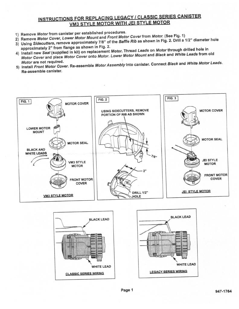 Electrolux Replacement: EXR-6025 Motor, W/Gasket VM3 Guardian 5" Tapered Hsng 1 Stg