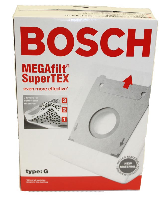 Bosch BBZ41FGALL Megaair Super Tex Type G ALL - Lot De 4 Sacs Aspirateur 5 Litres + Filtre