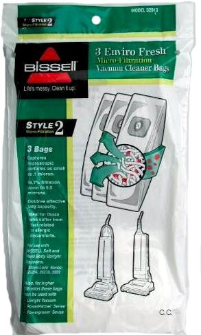 Bissell 32013 Style 2 ENVIRO FRESH vacuum cleaner bags- Genuine - 3 pack