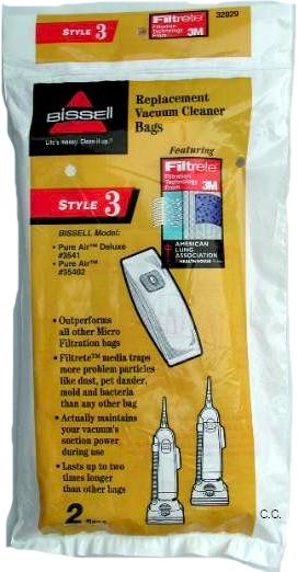 Bissell  32029 Style 3  *ENVIRO FRESH* vacuum cleaner bags- Genuine - 3 pack
