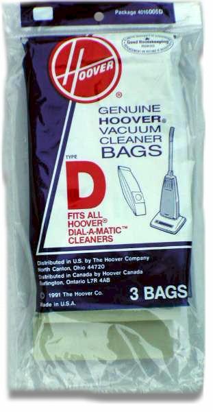 Hoover D  Vacuum  Bags 4010005D- Genuine - 3 pack