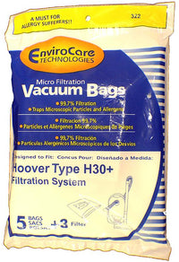 Hoover H30 Telios Vacuum  Bags 40101001, 09169855 - Generic  - 5 bags + 1 filter / pack