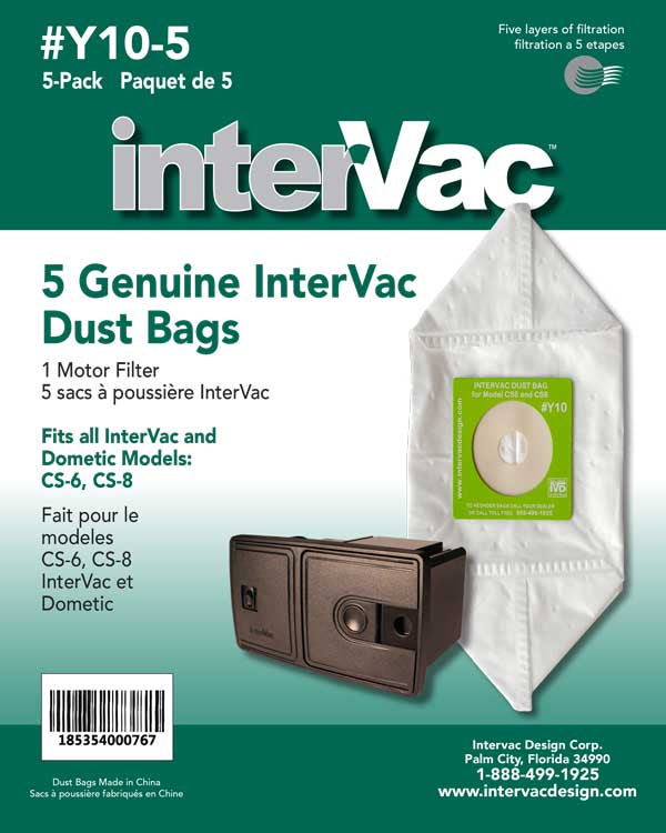 InterVac Y10 Vac Dust Bags And Filter for CS6, CS8, CS8HW, CS10 5/pk # ...