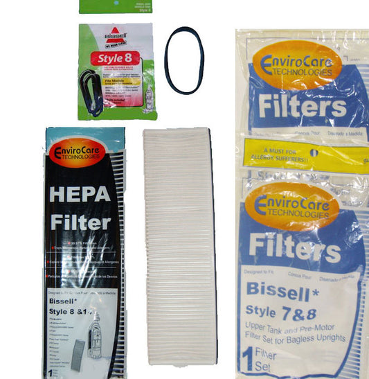 Bissell Lift-Off Vacuum Cleaner kit - 1 Year Supply  Maintenance - Style 7/8 Up Tank Filter Kit,  Style 8/14 Filter, 2 Style 8 Belts