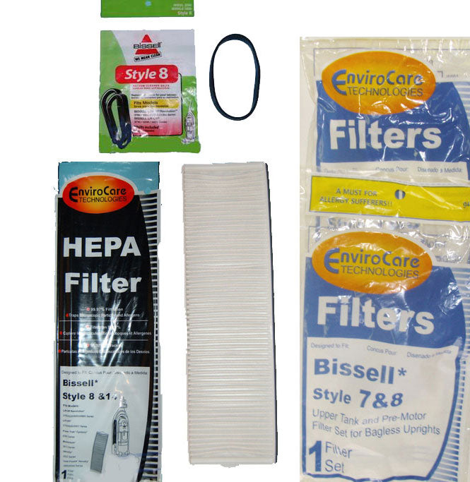 Bissell Lift-Off Vacuum Cleaner kit - 1 Year Supply  Maintenance - Style 7/8 Up Tank Filter Kit,  Style 8/14 Filter, 2 Style 8 Belts