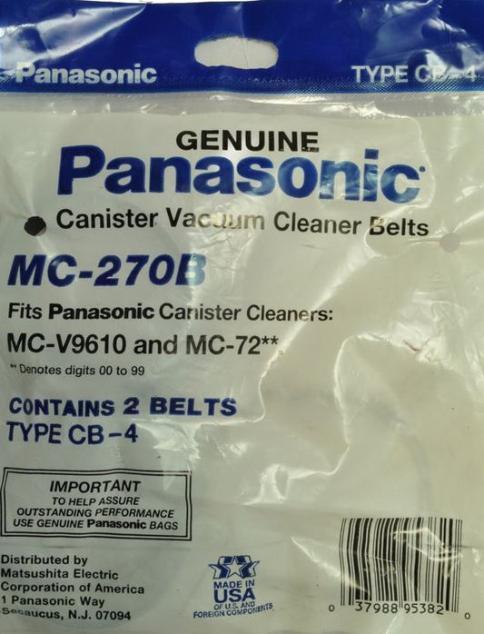 Panasonic Type CB-4 Vacuum Belt MC-270B For  Canisters Vacuums - Genuine - 2 Belts