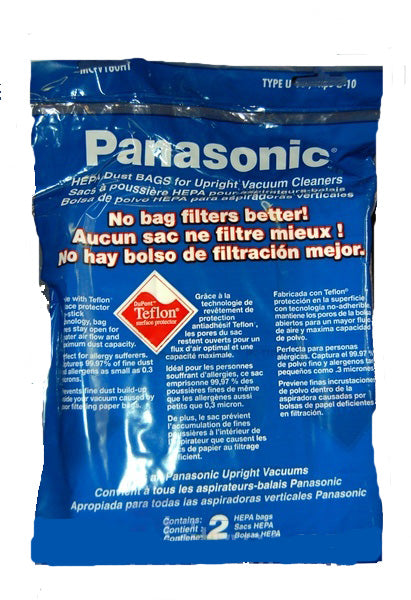 Panasonic U-10 Dust Bag for Upright Interchageable With U-3,U-6 MC-V160HT - Genuine - 2 Pack