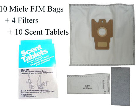 Miele Type F, J  M HEPA Synthetic Cloth Vacuum Cleaner Dustbags 9 Bags 2 Filters 8 Scent Tablets