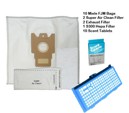 Miele S300-S500 Canister Vacuum Supply Kit 1 AH-30 HEPA Filter + 9 Miele FJM Bags - Generic