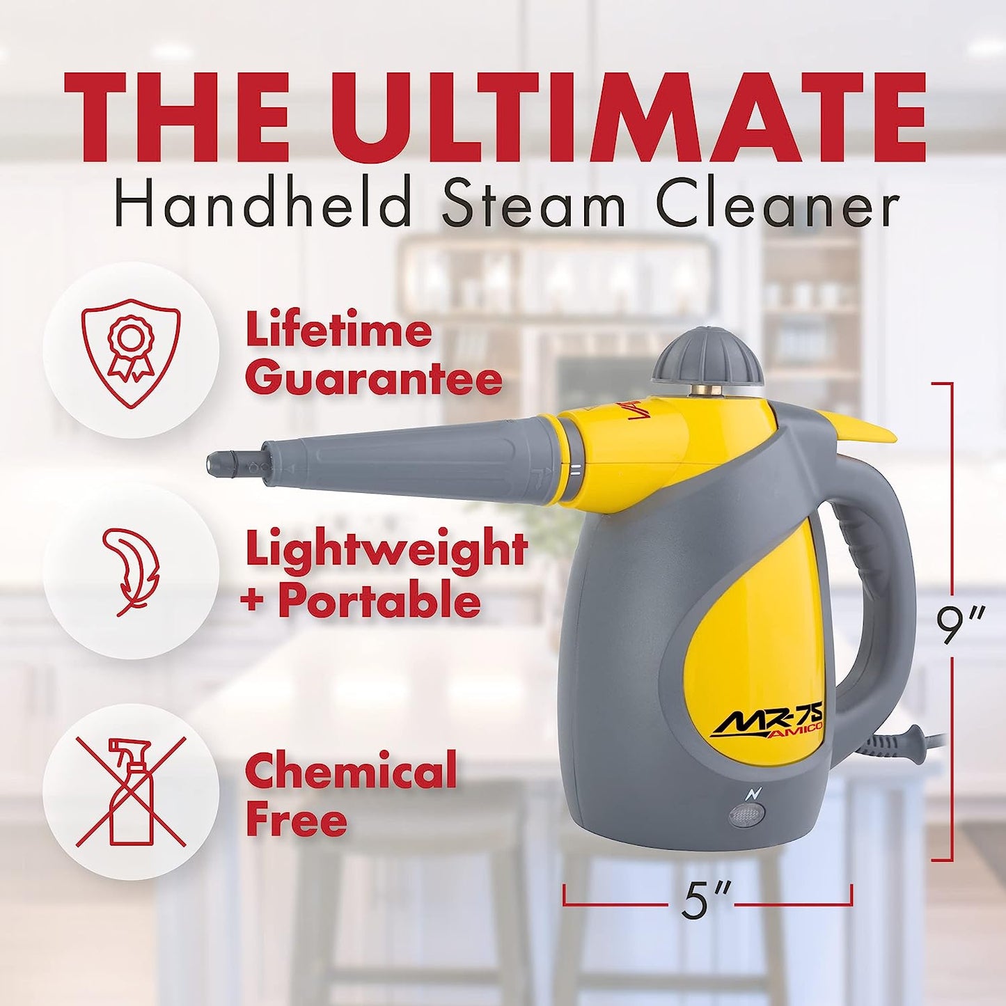 Vapamore MR-75 Amico Hand Held Steam Cleaner with Attachments - Kills dust mites, spores, mold and mildew chemical free.