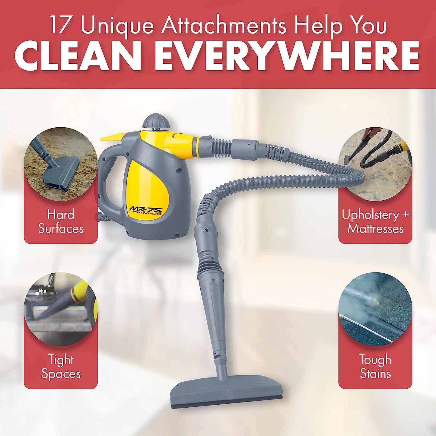 Vapamore MR-75 Amico Hand Held Steam Cleaner with Attachments - Kills dust mites, spores, mold and mildew chemical free.