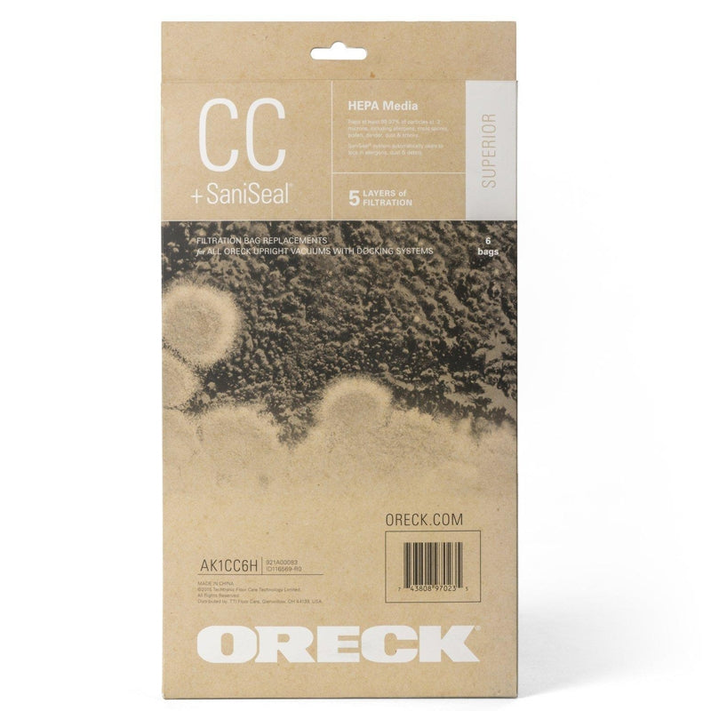 Oreck TYPE CC Odor Fighting Vacuum Bags CCPK8OF / CCPK80H - 6/pk with 99.97% of particles at .3 microns #AK1CC6H