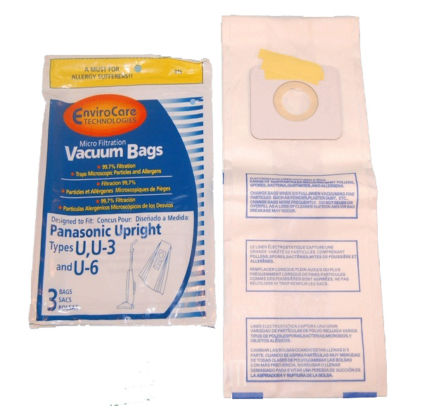 Panasonic U U-3 U-6 Microfiltration Vacuum Bags - 15 Bags