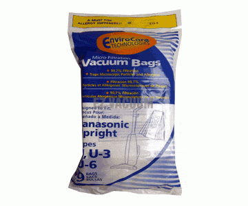 Panasonic Upright Type U, U-3, U-6 Vacuum Bags - 9 pack