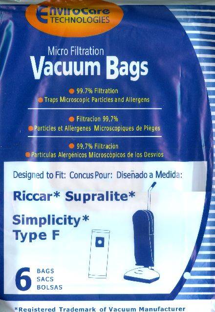 Riccar Supralite Type F Micro-Filtration Vacuum Bags - Generic - 36 pack
