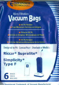 Riccar Supralite Type F Micro-Filtration Vacuum Bags - Generic - 36 pack