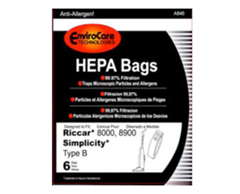 Riccar Type B HEPA Vacuum Bags for 8000, 8900 Series, Simplicity Type B 6/pk