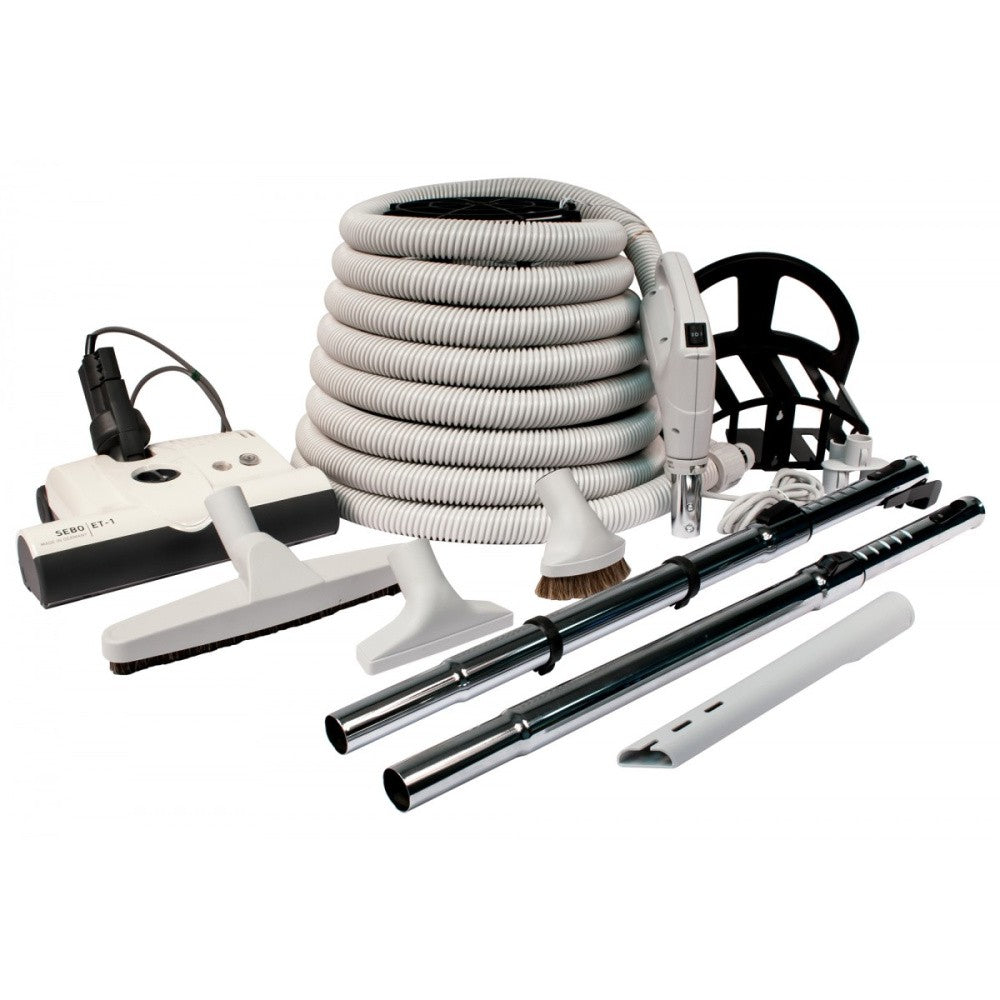 SEBO ET-1 F2 electric central vacuum attachment kit with power nozzle, hose, microfiber mop and tools