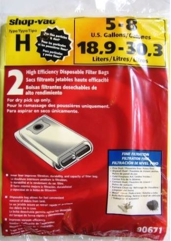 Shop Vac Genuine OEM Dry wall Fine Filtration Filter Bags 90671 906-71 2pk