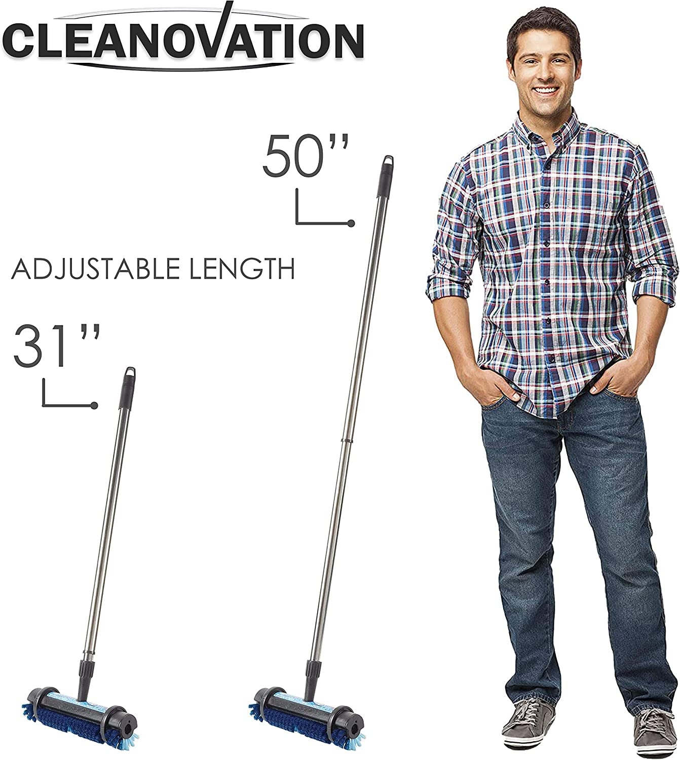 Grout Scrubber Brush with Long Handle, Also Cleans Carpet & removes Dirt and Stains