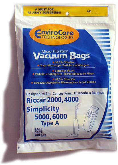 Simplicity Type A 5000, 6000 Vacuum Bags - 6 pack. Replaces part S6-3, S6 Bags