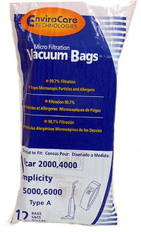 Simplicity Type A 5000, 6000 Vacuum Bags - 12 pack. Replaces part S6-12