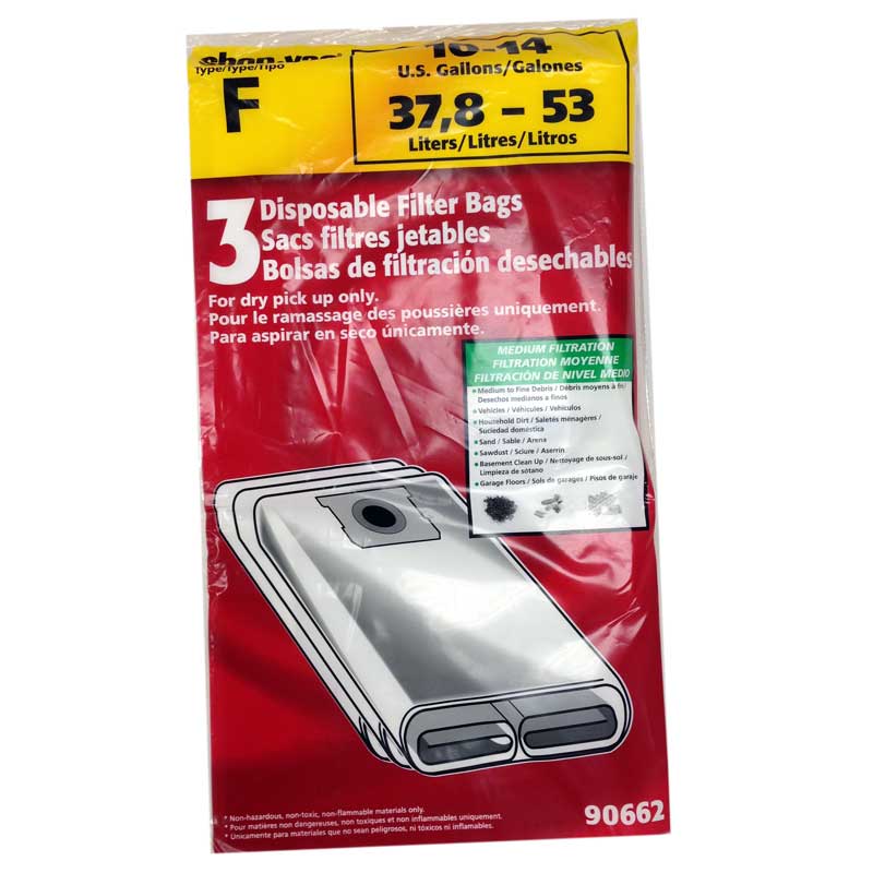 PAPER BAGS-SHOP-VAC,3PK,10 GALLON,WET DRY,REPL 10,12,14 GALLON