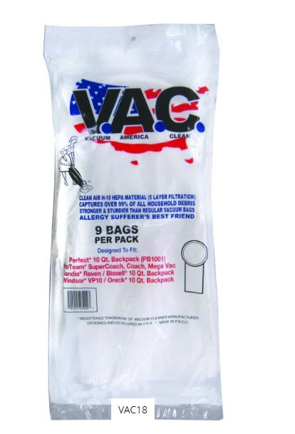 Clean Obsessed 10 Qt Co10 Backpack HEPA Filter Bags, 9pk	